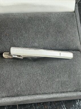 Yves Saint Laurent Tie Clip Bar Silver Tone with YSL Logo For Men Jewelry